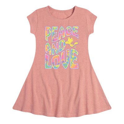 Girls' - Peanuts - Peace & Love Woodstock Fit & Flair Cap Sleeve Dress