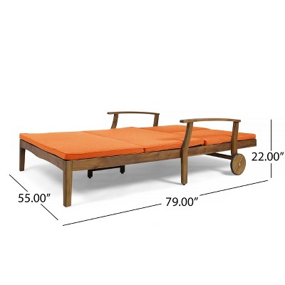 Teak Double Chaise Lounge with Orange Cushions