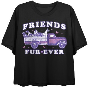 Friends Fur-Ever Crew Neck Short Sleeve Women's Black Crop T-shirt - 1 of 3