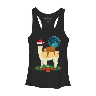 Women's Design By Humans Llama With Glasses Sleeping Sloth Christmas Santa By TeeShirtMadness Racerback Tank Top