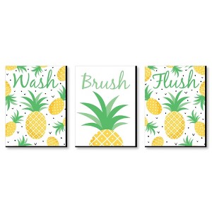 Big Dot of Happiness Tropical Pineapple - Kids Bathroom Rules Wall Art - 7.5 x 10 inches - Set of 3 Signs - Wash, Brush, Flush - 1 of 4