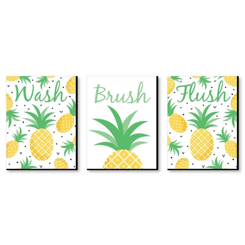 Big Dot of Happiness Tropical Pineapple - Kids Bathroom Rules Wall Art - 7.5 x 10 inches - Set of 3 Signs - Wash, Brush, Flush, 1 of 8