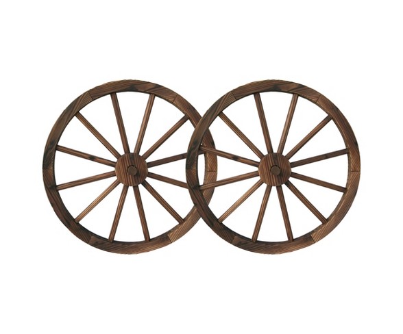 23" Wood Freestanding Wagon Wheels Lawn Decor 2pk - Brown - Backyard Expressions&#174;