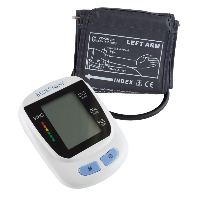Automatic Upper Arm Blood Pressure Monitor - Pulse Measuring Machine with Digital LCD Screen, Adjustable Cuff, and Storage Case by Bluestone (White), 3 of 7