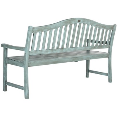 Beach House Blue Acacia Outdoor Bench with Pop-Up Table