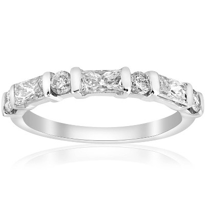 Pompeii3 White Gold 1/2ct Round & Baguette VS Diamond Ring