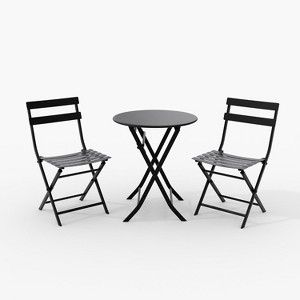 3 Pieces Folding Patio Furniture Sets with Table & 2 Chairs, Heavy-Duty Flat Tube Metal Frame for Balcony Lawn Garden Poolside - 1 of 4