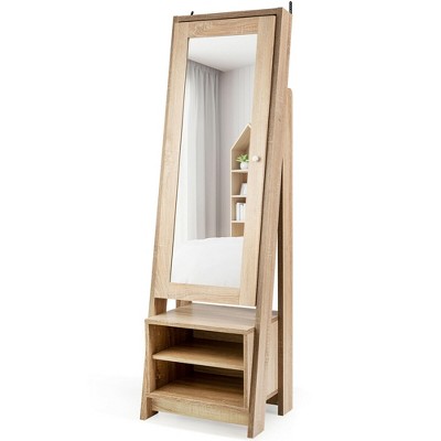 Costway Jewelry Cabinet Large Full Length Armoire 2-in-1 Stand Mirror Organizer