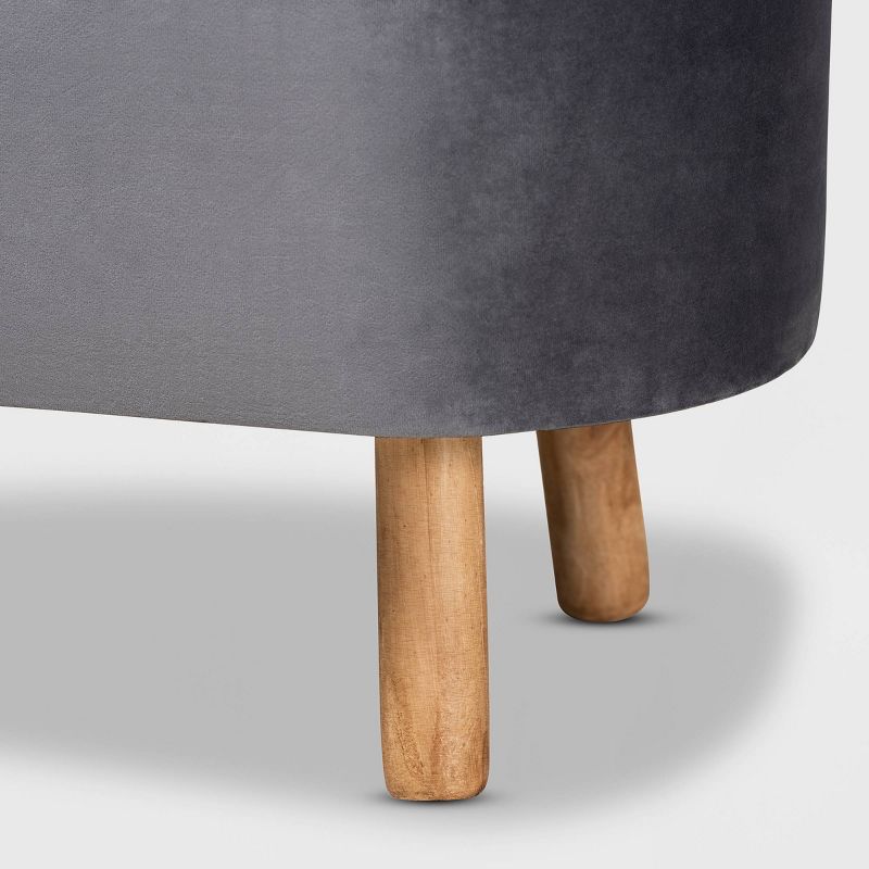 Simone Velvet Upholstered Wood Ottoman Gray/Natural - Baxton Studio, 6 of 10