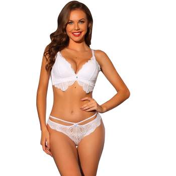 Allegra K Women's Lace Padded Full Coverage Underwire Bra And Panty Set  White 36d : Target