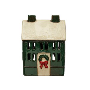 Storied Home Hand-Painted Stoneware House, Reactive Glaze, Green, Cream Color and Red (Each One Will Vary) - 1 of 2