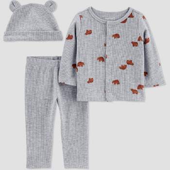 Carter's Just One You® Baby 3pc Bear Thermal Top & Bottom Set with Hat - Gray