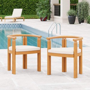 Set of 2 Acacia Wood Outdoor Dining Chairs with Teak Finish,Dining Chair with Cushion for Patio or Garden,Patio Armrest Dining Chair-Coolbibila - 1 of 4