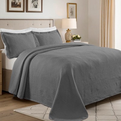 100% Cotton Bedspread Set Waves Matelasse Decorative Bedspread and Pillow Sham Set by Blue Nile Mills