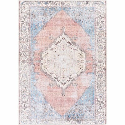 Mark & Day Leihoek 6'7"x9' Rectangle Washable Woven Indoor Area Rugs Charcoal: Stain-Resistant, Traditional Medallion Design