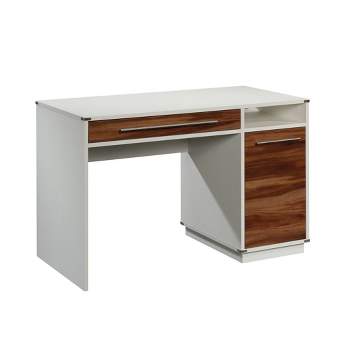 Vista Key Single Pedestal Desk Pearl Oak - Sauder: Coastal Style, Slide-Out Keyboard Shelf, CPU Storage, Adjustable Shelf, Metal Accents