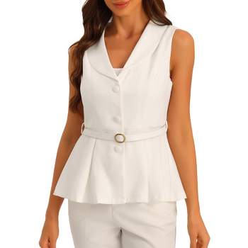 Allegra K Women's Office Lapel Collar Button Down Belted Sleeveless Blazer Vest