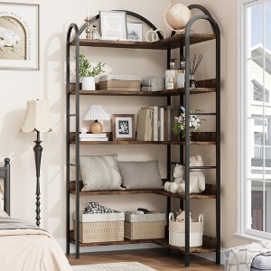 Corner Bookshelf Bookcase, 5 Tier L Shaped Corner Bookshelf, Large Metal Frame Bookshelf, Etagere Display Rack Shelf for Living Room Bedroom - 1 of 4
