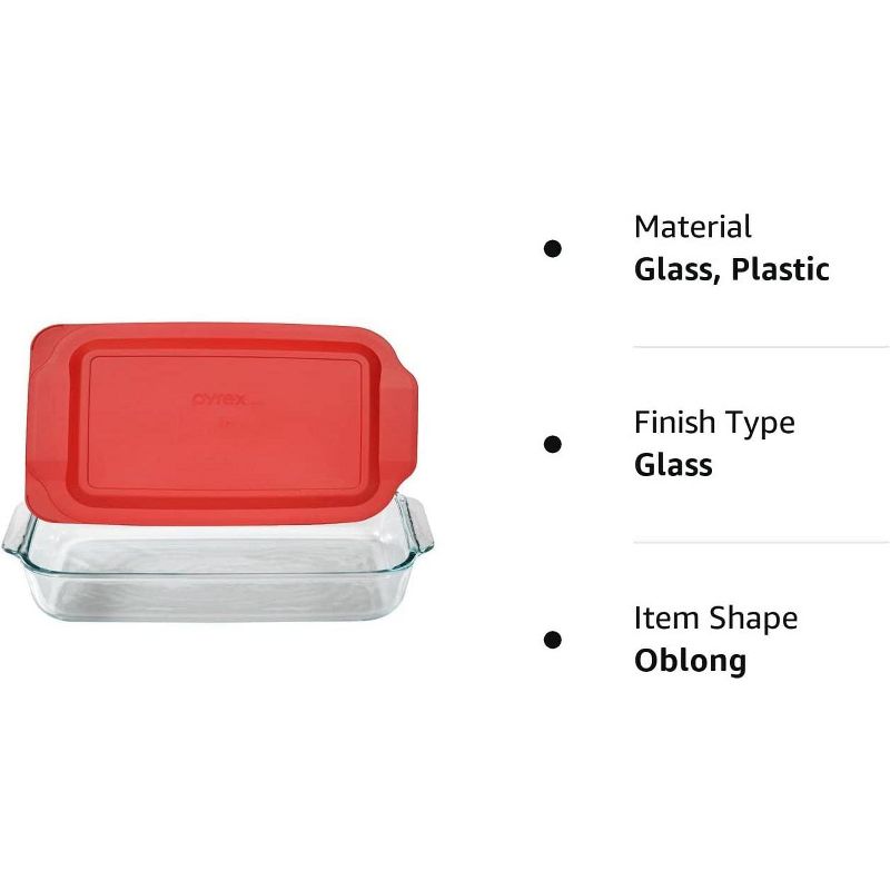 Pyrex Basics 3-qt Oblong with Red Cover KC12026, 2PK-3QT, 5 of 6