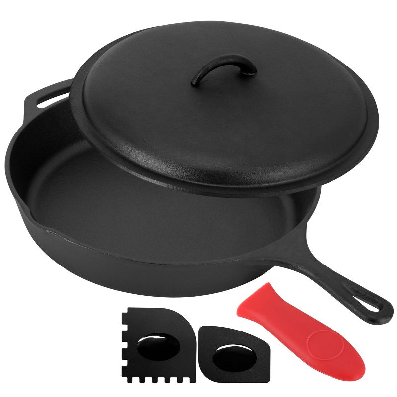 MegaChef 12 Inch Pre-Seasoned Cast Iron Skillet with Cast Iron Lid, 1 of 8