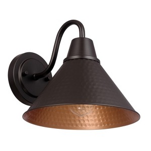 Globe Electric 1-Light 9" Metal Outdoor Wall Sconce with Hammered Metal Gold Shade Bronze - 1 of 4