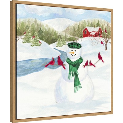 Snowman and Cardinals Christmas Canvas Wall Art, 22 x 22 inches