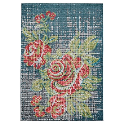 2'2"x4' Floral Woven Accent Rugs Blue - Weave & Wander