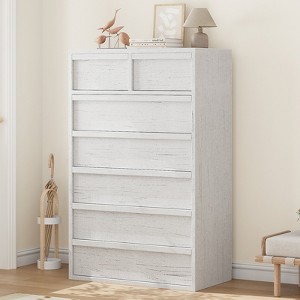 Garvee 7 Drawer Dresser for Bedroom, White 7 Chest of Drawers Tall with Concave Handles, Wooden Dresser Organizer for Living Room Nursery Entryway - 1 of 4