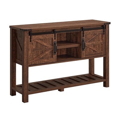 OKD Farmhouse Multifunctional Table with Sliding Barn Doors and Storage Shelves for Entryway, Living Room, Hallway, or Office