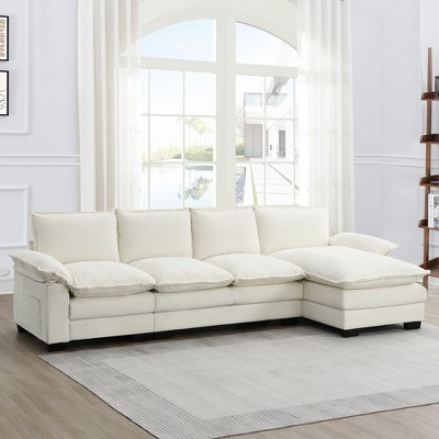 Whisen Modern L-shaped Chenille Cloud Sofa with Double Cushions and Reversible Chaise Lounge