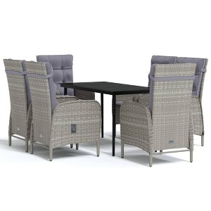 vidaXL Patio Dining Set with Cushions Gray and Black Garden Chair 7 Piece - 55.1" Table Length Gray and Black 6 Chairs - 1 of 4