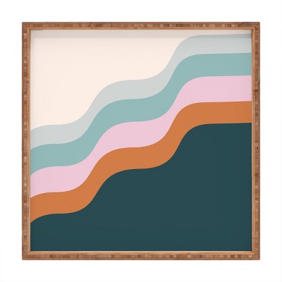 June Journal Abstract Diagonal Waves in Teal 12" x 12" Square Medium Bamboo Tray - Deny Designs