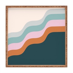 June Journal Abstract Diagonal Waves in Teal 12" x 12" Square Medium Bamboo Tray - Deny Designs - 1 of 2