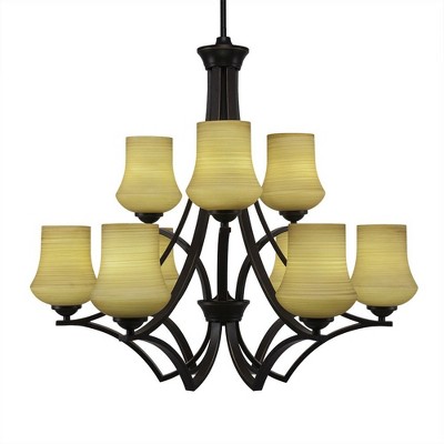 Toltec Lighting Zilo 9 - Light Chandelier in  Dark Granite with 5.5" Zilo Cayenne Linen  Shade