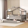 NicBex Full Size Bunk Bed Classic House Shape Loft Bed Draggable Design Pine Bed Frame with Wheels and Guardrails, No Box Spring Required - 2 of 4