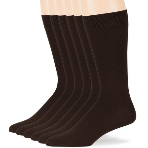 Men Dress Solid Socks Cotton - 6 Pack - Casual, Crew, Lightweight, Business - Shoe 9-12 L, 12-15 XL - Black, Brown, Beige| 7BIGSTARS KINGDOM - 1 of 4