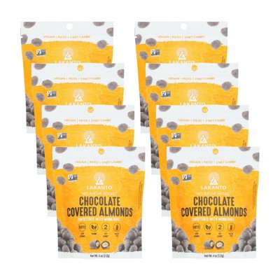 Lakanto No Sugar Added Chocolate Covered Almonds Sweetened With Monk Fruit - Case of 8/4 oz