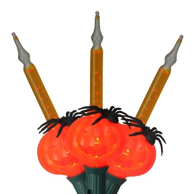 J. Hofert Co 7ct Pumpkin with Spider Bubble Mini Lights Green Wire - 95" Orange/Black
