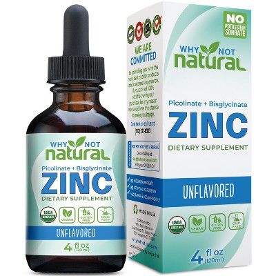 Why Not Natural Organic Liquid Zinc Drops Supplement with Chelated Picolinate and Bisglycinate, Vegan
