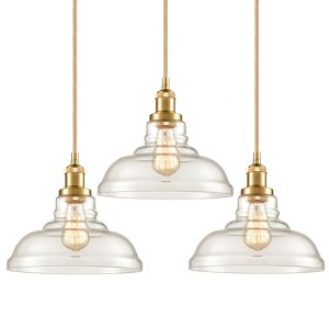 CLAXY Brass Industrial Glass Pendant Lights Barn Shape 3 Pack - 1 of 4
