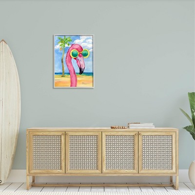Tropical Flamingo Landscape Print in Gray Wood Frame, 24 x 30
