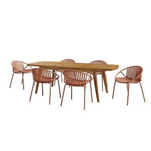 Christopher Knight Home Paco 7 Pieces Outdoor Modern Expandable Dining Set with Stackable Chair - 1 of 4
