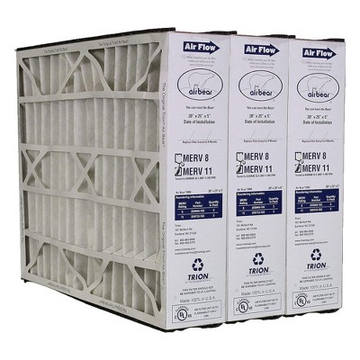 Trion Air Bear 20x25x5 Air Filter, MERV 11 Furnace AC Air Filter Replacement, for Air Purifier Systems, Actual Size (4.94 x 24.25 x 19.75 in), 3 Pack