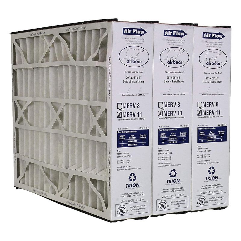 Trion 259112-102 Air Bear 20 x 25 x 5 Inch MERV 11 High Performance Air Purifier Filter Replacement for Air Bear Cleaner Purification Systems (3 Pack), 1 of 7