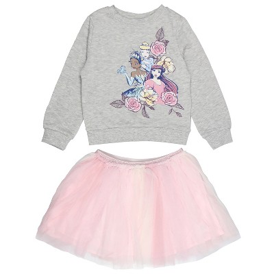 Seven Times Six Disney Princess Toddler Girls' Cinderella Ariel Tiana Pullover Top Tutu Set Grey