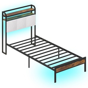 Safstar Twin Size Bed Frame w/LED Light & Charging Station Heavy Duty Metal Platform Bed - 1 of 4