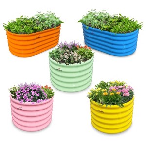 Rbied Mixed Color 18 in. Tall Galvanized Steel Oval Outdoor Raised Garden Beds, Eco-Safe Metal Kids Planter Box (5-Pack) - 1 of 4