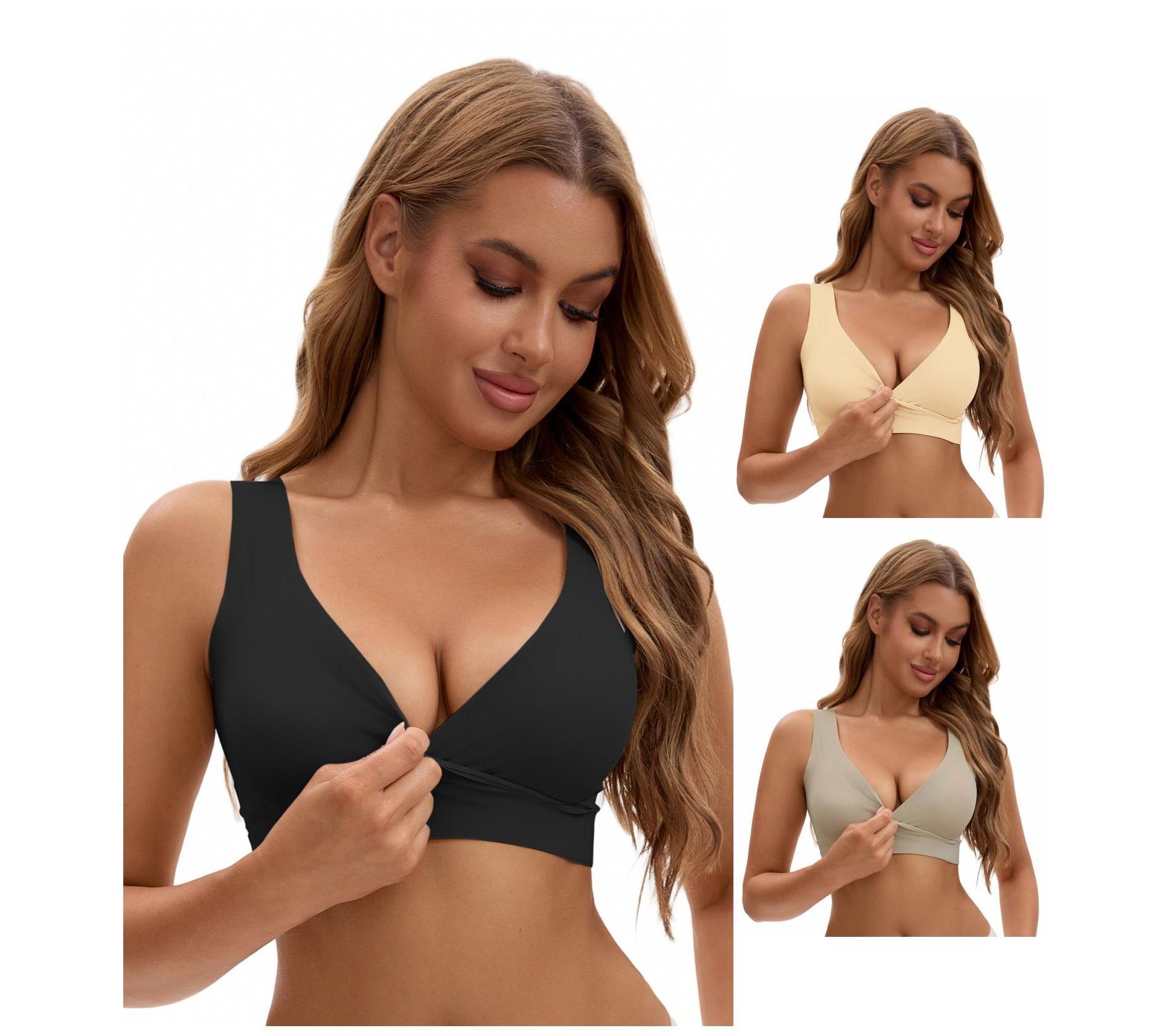 INSPIRE CHIC Nursing Bra for Women's Crossover Push Up Wirefree Sleep Breastfeeding Maternity Bralette 3 Packs