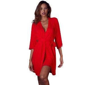 Women's Lace Trim Robe - LASCANA - 1 of 4