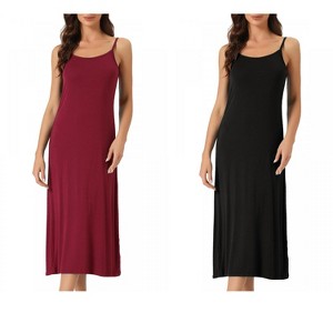 INSPIRE CHIC Women's 2 Pcs Nightgown Sleeveless Spaghetti Strap Midi Cami Camisole Full Slip Under Dress - 1 of 4